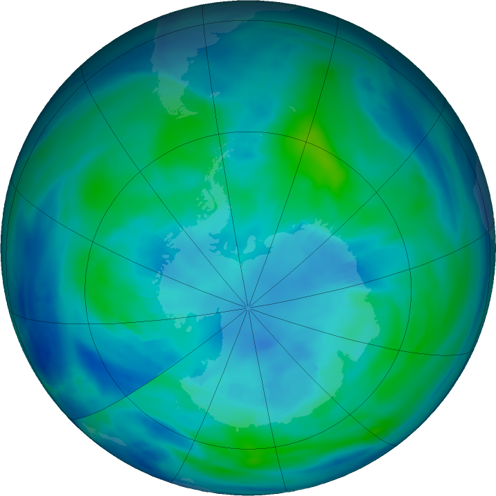 Antarctic ozone map for 14 April 2021